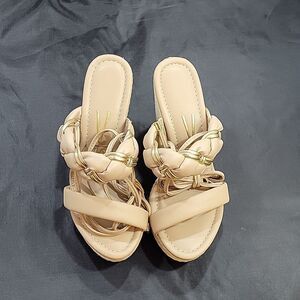 VIZZANO DOUBLE BRAIDED STRAP BAND LACE UP CLOSURE WEDGE SANDAL